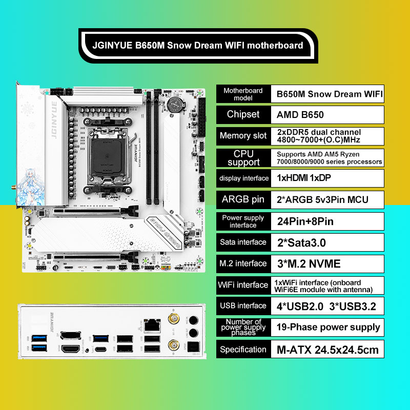 JGINYUE B650M Snow Dream WIFI  - Am5 Micro Atx Pcie 5.0 Motherboard reseña y precio